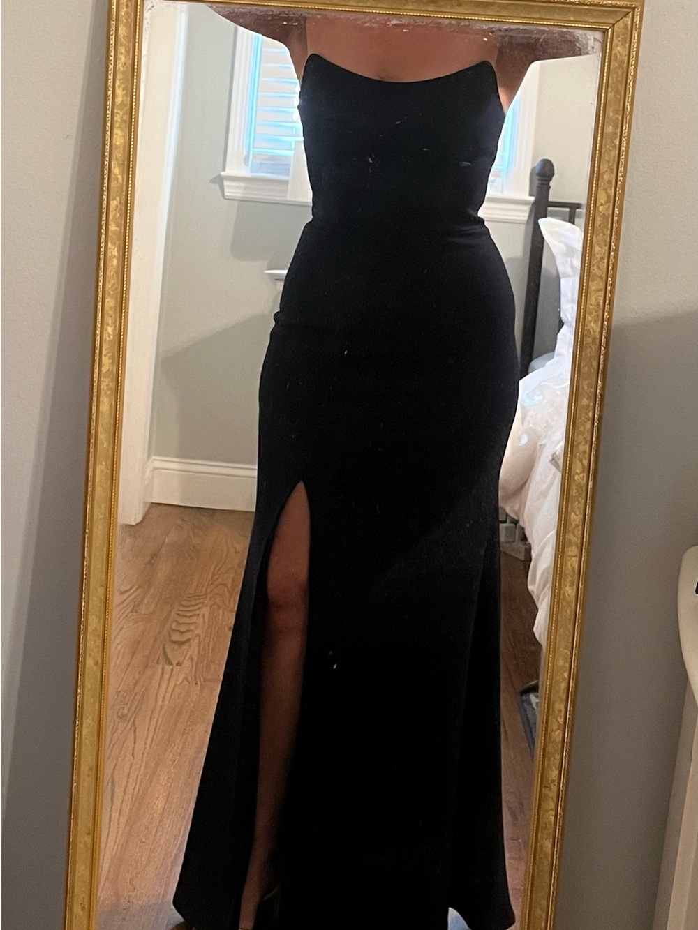 Navy Blue Strapless Evening Dress